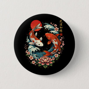 Badge Rond 5 Cm La Grande Vague au large des poissons Koi