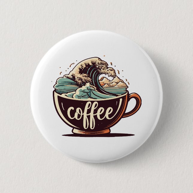 Badge Rond 5 Cm La Grande Vague De Café (Devant)