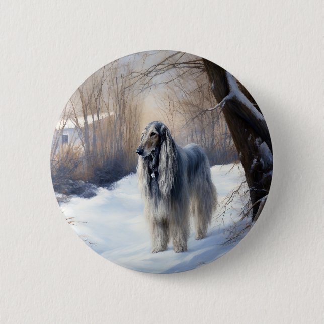 Badge Rond 5 Cm La Hanche Afghane Laisser Neige Noël (Devant)