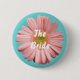 Badge Rond 5 Cm La jeune mariée, bouton rose de gerbera
