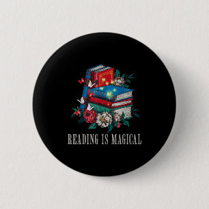Badge Rond 5 Cm La lecture amusante est un livre magique vintage a