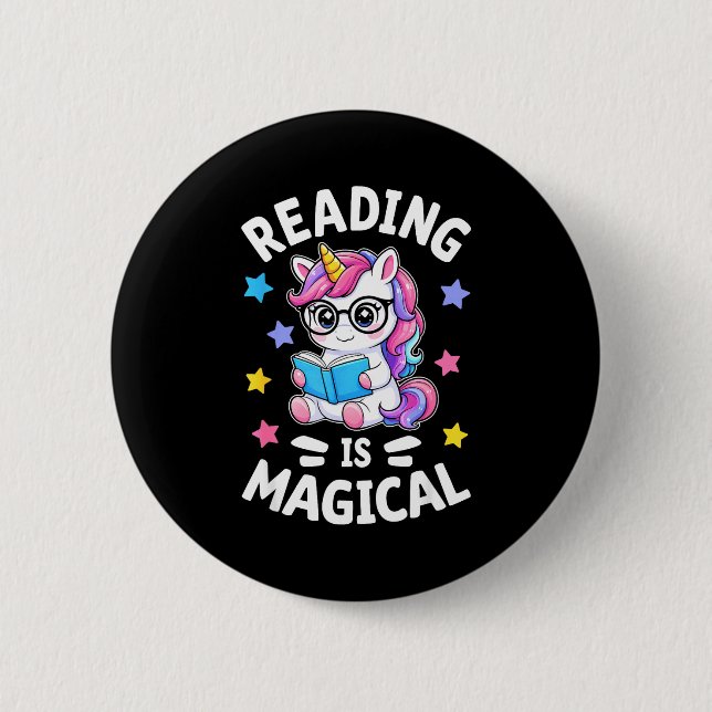 Badge Rond 5 Cm La lecture est une bibliothécaire licorne mignonne (Devant)