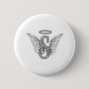 Badge Rond 5 Cm La lettre initiale de l'alphabet S d'ange s'envole