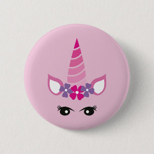 Badge Rond 5 Cm La licorne rose