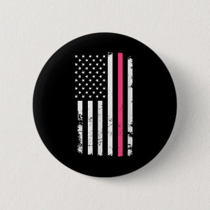Badge Rond 5 Cm La Ligne Rose Du Drapeau Américain Pour Le Cancer