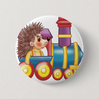 Badge Rond 5 Cm la locomotive et le hérisson