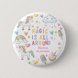 Badge Rond 5 Cm La magie est tout autour pastel unicorn anniversai