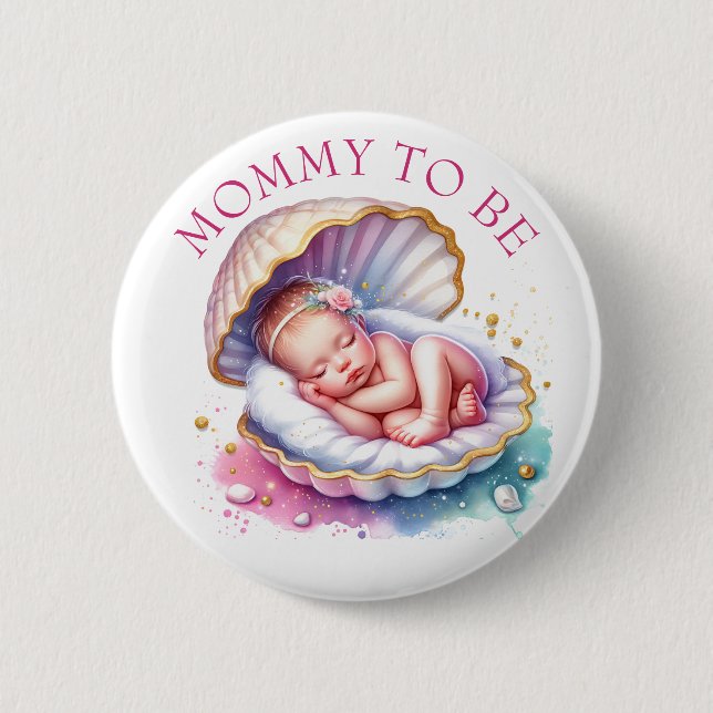 Badge Rond 5 Cm La maman Baby shower de la fille côtière (Devant)
