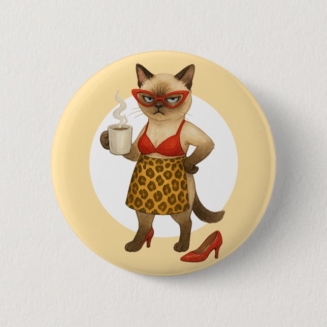 Badge Rond 5 Cm La maman chat boit du café  (Devant)