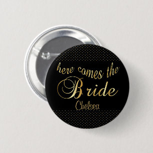Badge Rond 5 Cm La mariée en noir et or