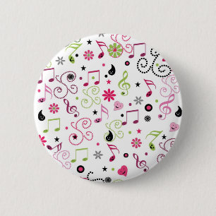 Badge Rond 5 Cm La musique adorable mignonne note des fleurs