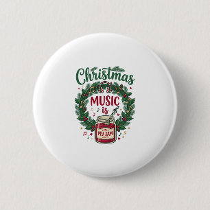 Badge Rond 5 Cm La musique de Noël est un casque de jarre de pin d