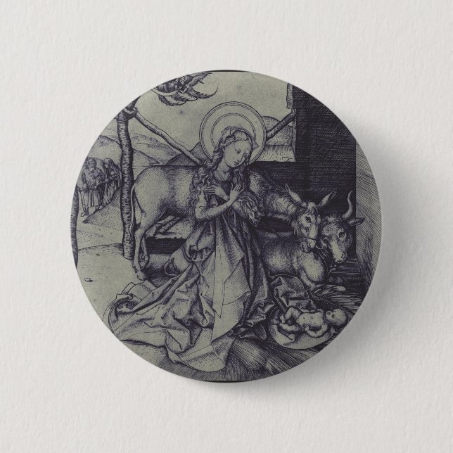 Badge Rond 5 Cm La Nativité de Noël Stark Ink Art (Devant)