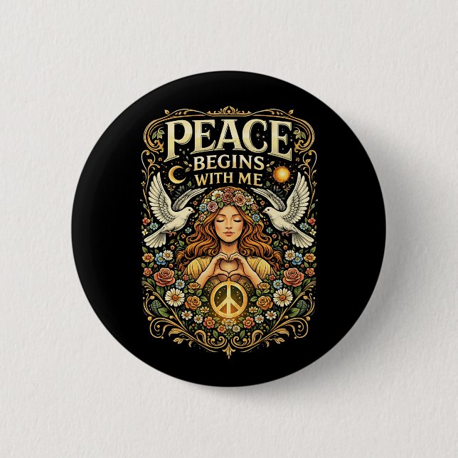 Badge Rond 5 Cm La paix commence en soi (Devant)