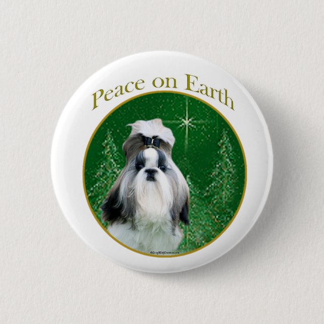 Badge Rond 5 Cm La paix de Shih Tzu sur Terre - Bouton (Devant)