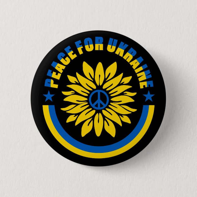 Badge Rond 5 Cm La Paix Pour L'Ukraine Tournesol Zelensky (Devant)