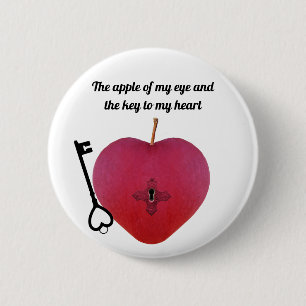 Badge Rond 5 Cm La pomme de mon oeil et la clé de mon coeur