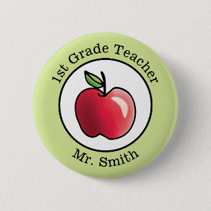 Badge Rond 5 Cm La pomme rouge nommée du professeur personnalisé
