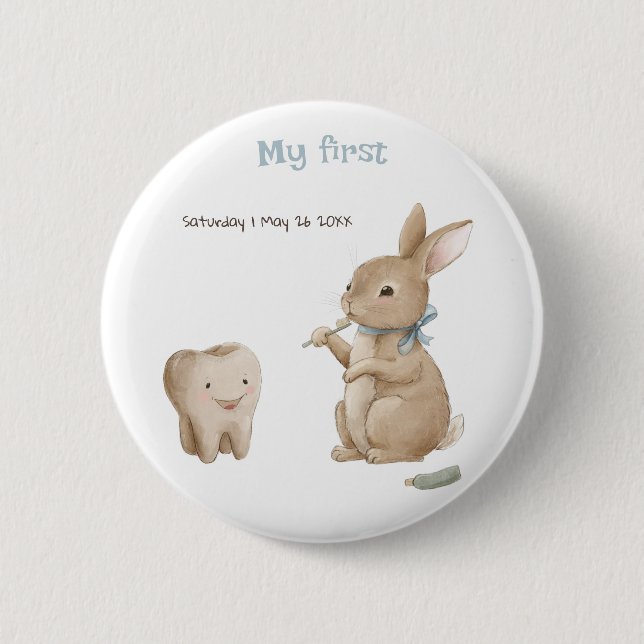 Badge Rond 5 Cm La première fête de la dent de Bunny (Devant)