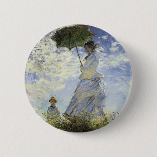 Badge Rond 5 Cm La promenade, Madame avec un parasol