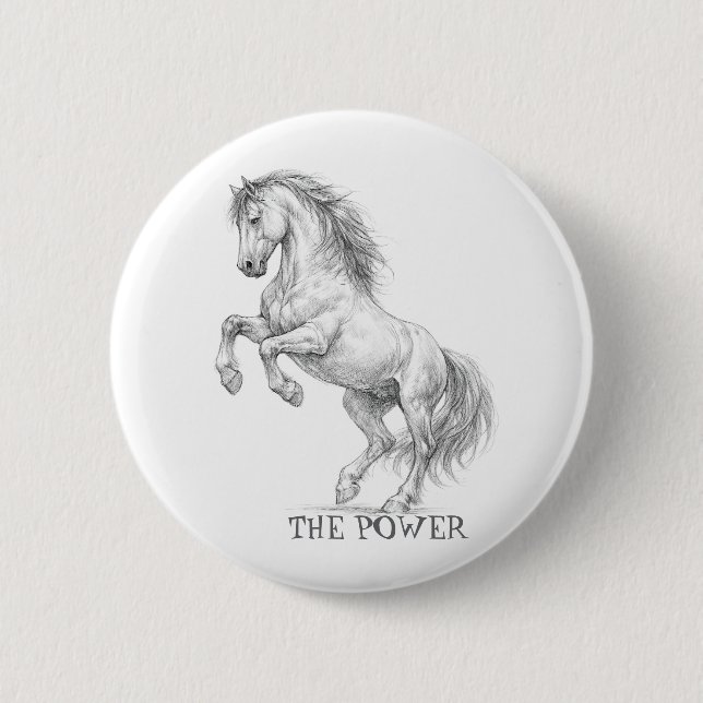 Badge Rond 5 Cm La Puissance de l'Étalon | Graphique de Cheval Maj (Devant)