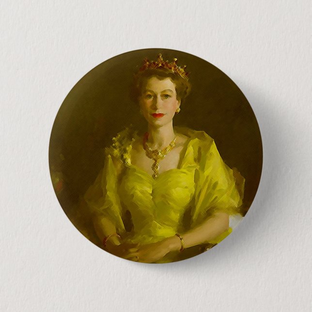 Badge Rond 5 Cm La Reine Elizabeth II (Devant)