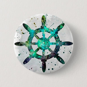 Badge Rond 5 Cm La roue du capitaine aux couleurs bleu vert de l'o