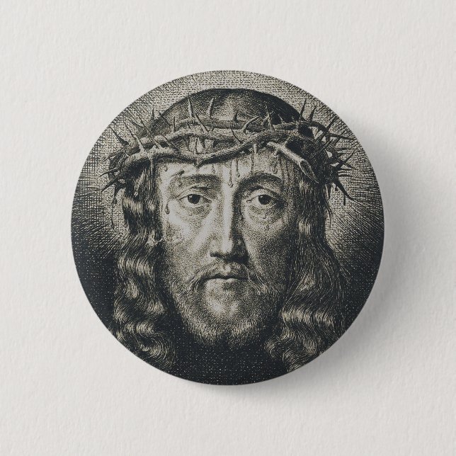 Badge Rond 5 Cm La Sainte Face couronnée d'épines (Devant)