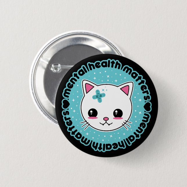 Badge Rond 5 Cm La santé mentale compte Chat Kawaii (Devant & derrière)