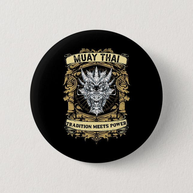 Badge Rond 5 Cm La tradition rencontre la puissance - Kickboxing e (Devant)