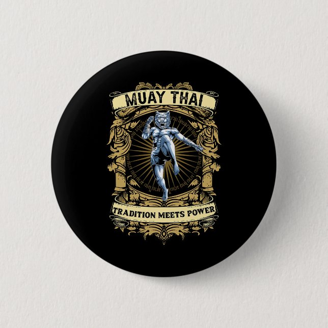 Badge Rond 5 Cm La tradition rencontre la puissance - Kickboxing e (Devant)