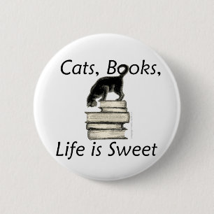 Badge Rond 5 Cm La vie de livres de chats est douce