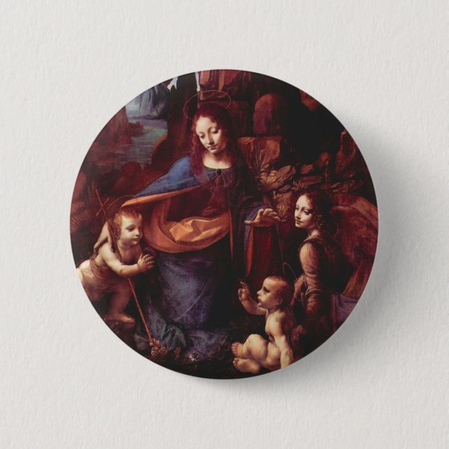 Badge Rond 5 Cm La Vierge des Rochers de Léonard de Vinci (Devant)