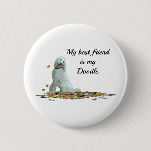 Badge Rond 5 Cm Labradoodle Chien En Feuille Citation Chien Bouton