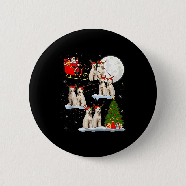 Badge Rond 5 Cm Labradoodle Dog Santa Sleigh Flying Funny Magical  (Devant)