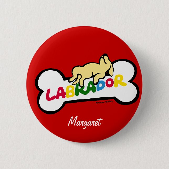 Badge Rond 5 Cm Labrador jaune personnalisé avec un plein ventre (Devant)