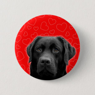 Badge Rond 5 Cm Labrador noir avec Coeurs rouges