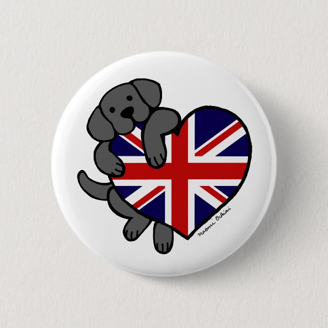Badge Rond 5 Cm Labrador noir et bande dessinée du coeur 2 de (Devant)