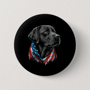 Badge Rond 5 Cm Labrador noir patriotique américain Usa 4 juillet