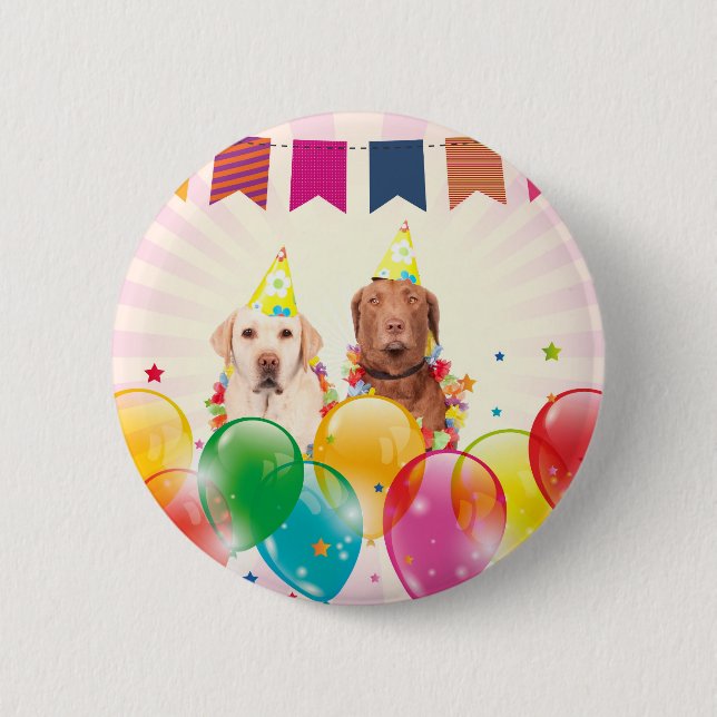 Badge Rond 5 Cm Labrador Retriever Dog Balloons Anniversaire (Devant)