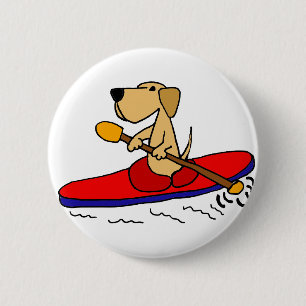 Badge Rond 5 Cm Labrador retriever jaune drôle Kayaking