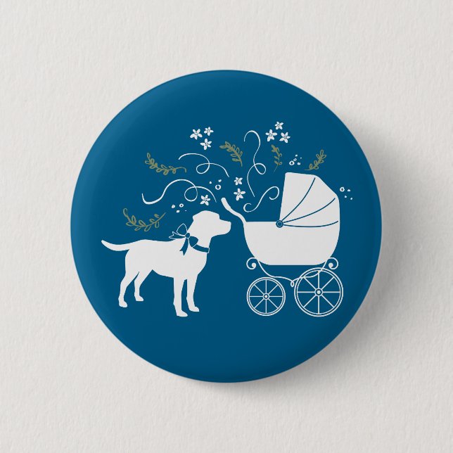 Badge Rond 5 Cm Labrador Theme - Dog Baby Shower Blue Lab (Devant)