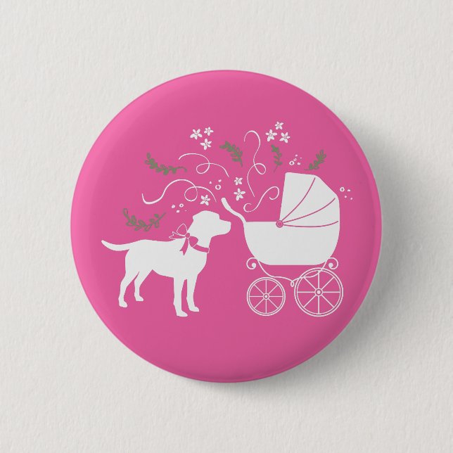 Badge Rond 5 Cm Labrador Theme Dog Baby Shower Pink Lab (Devant)