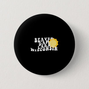 Badge Rond 5 Cm Lac Beaver Dam Wisconsin Wi Rétro Souvenir Vague V