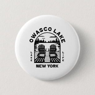 Badge Rond 5 Cm Lac Owasco New York Extérieur Vintage