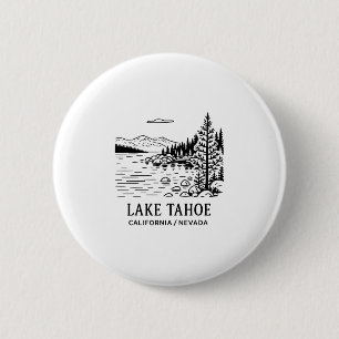 Badge Rond 5 Cm Lac Tahoe Dessin au trait Californie Nevada Nature