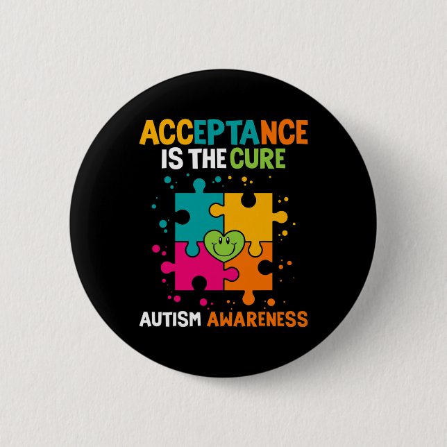 Badge Rond 5 Cm L'Acceptation Est La Sensibilisation sur l'autisme (Devant)