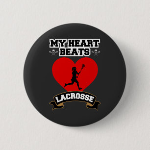 Badge Rond 5 Cm Lacrosse Coeur Femme Joueuse Sport Passion Amour