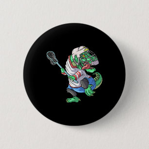 Badge Rond 5 Cm Lacrosse Dinosaure T Rex Avec Bâton De Lacrosse Dr