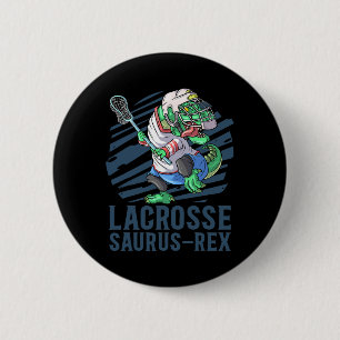 Badge Rond 5 Cm Lacrosse-o-saurus T Rex Dinosaure Avec Bâton de La